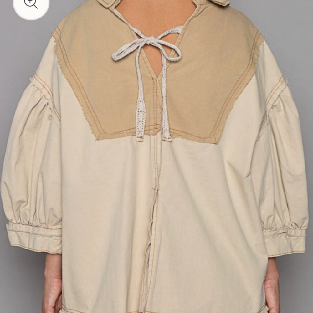 Pol Split Back W/Tie V-Neck Collared Button-Up Tw… - image 4